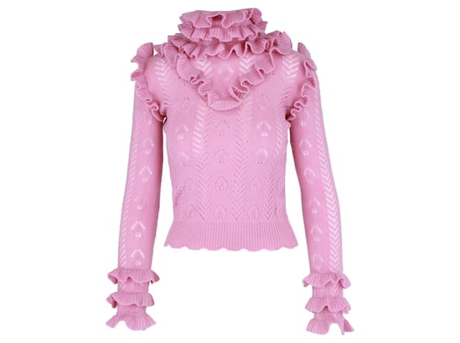 Gucci Rollkragenpullover aus Pointelle mit Ösen Pink  ref.370941