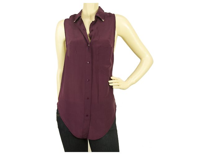 American Retro Americano Retro Morado100% Blusa sin mangas de seda con botones - Sz 36 Morado oscuro