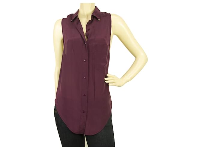 American Retro Purple100% Silk Sleeveless Button Shirt Top Blouse – Sz 36 Dark purple  ref.371078