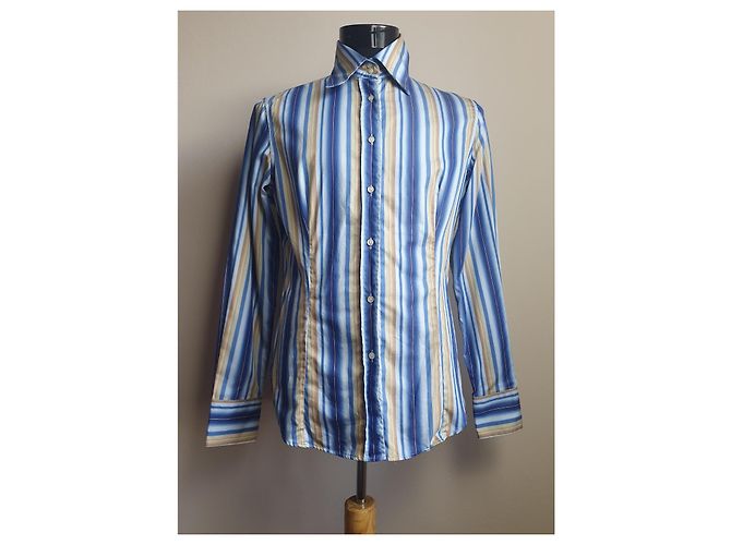 Camicia Etro a righe in cotone blu multicolore 