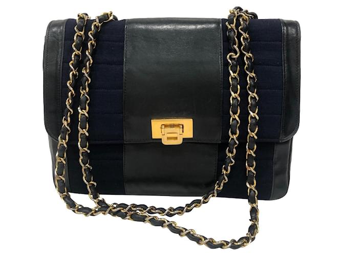 Chanel Handtaschen Blau Leinwand  ref.371104
