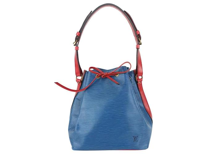 Louis Vuitton Bicolor Blue Red Epi Leather Petit Noe Drawstring Bucket Hobo  For Sale at 1stDibs