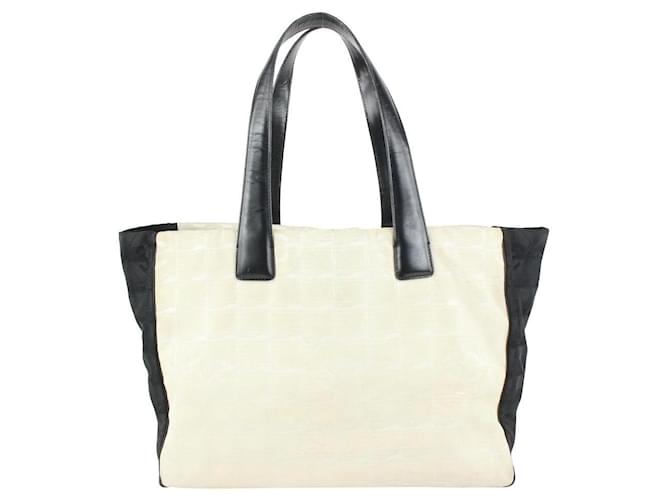Chanel Zweifarbige New Line Shopper Tote Bag in Weiß x Schwarz Leder  ref.371243