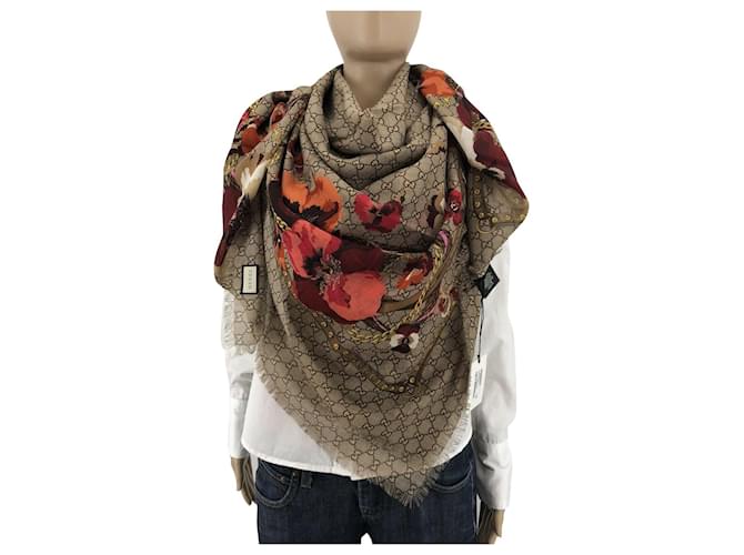 GUCCI BLOOM SCARF NEW Laine Rouge Beige  ref.371479