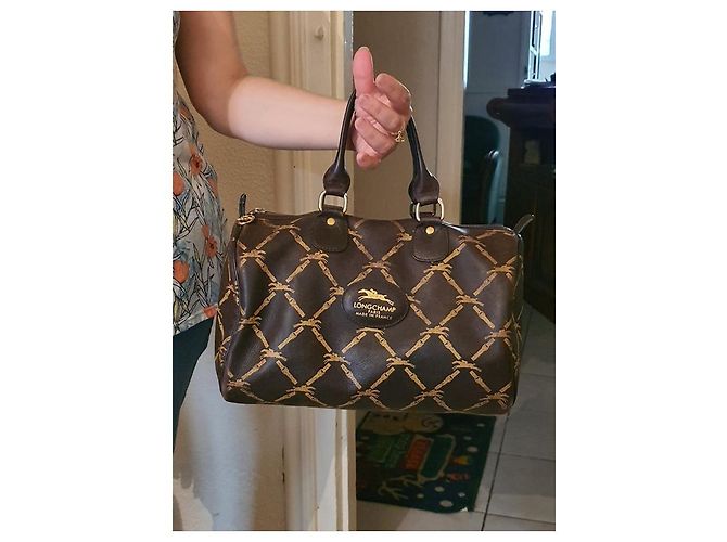 Bolsa Bowling Longchamp de Couro Marrom