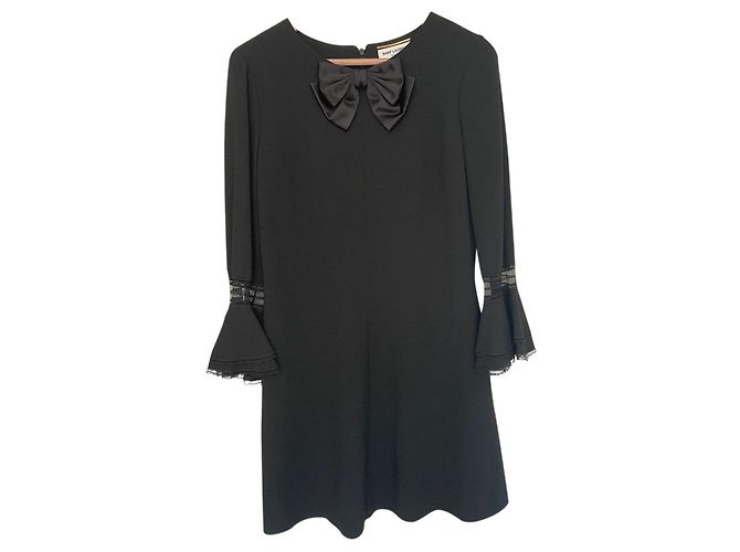 Saint Laurent Schwarzes Viscose Kleid mit Schleife