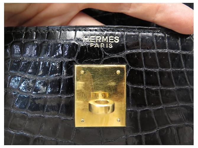 Hermès Kelly 35 en cocodrilo raro para coleccionistas Negro Cueros exoticos  ref.371534