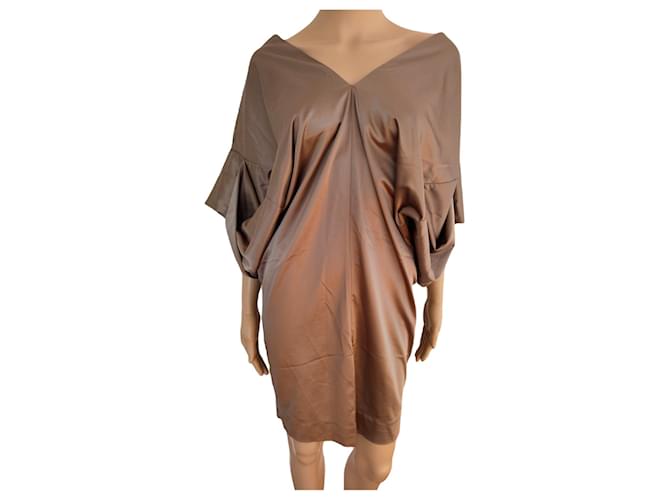 Neues Maje Kleid mit der Aufschrift BALMORAL beige / bronze schillerndes Modell Golden Seide Polyester  ref.371548