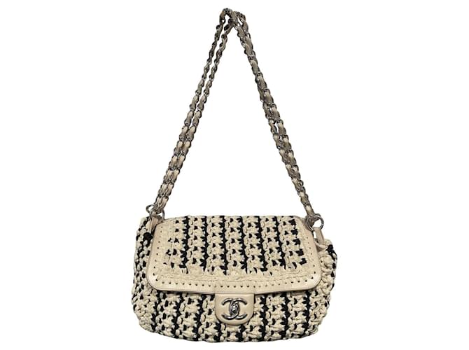 Chanel Handbags Black Beige Silver hardware Cloth  ref.371609