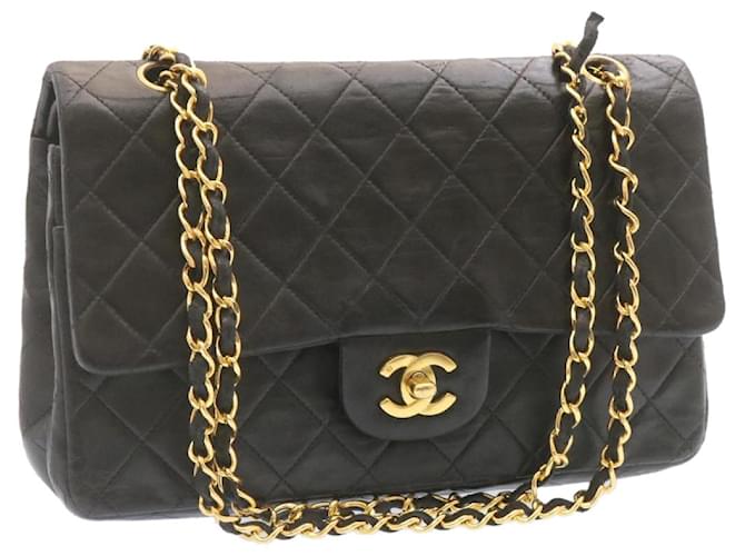 CHANEL Matelasse lined Chain Flap Shoulder Bag Black Silver CC Auth 24634 Silvery Cloth  ref.372003