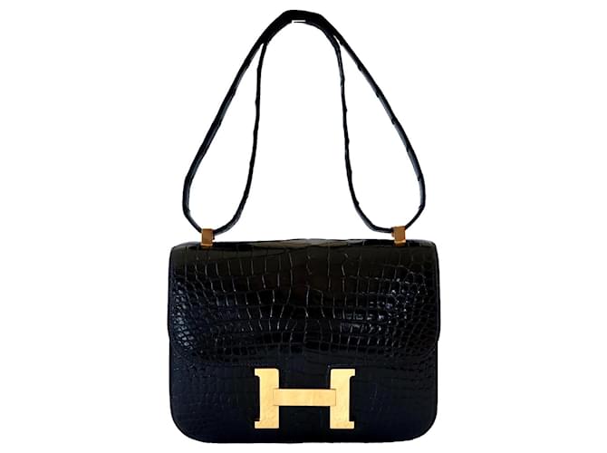 Hermès Handtaschen Schwarz Exotisches Leder  ref.372195