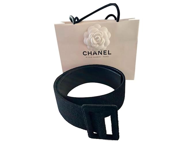 Chanel Ceintures Cuir Tissu Noir  ref.372204