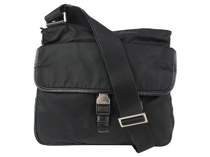 Prada Black Tessuto Nylon Belt Buckle Crossbody |Bag Leather  ref.372211