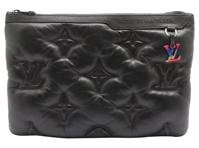 Louis Vuitton Virgil Abloh Schwarzer gesteppter Lederpuffer A4 Pochette-Beutel  ref.372232