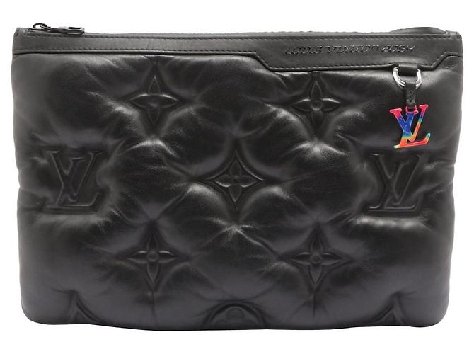 Louis Vuitton Virgil Abloh Schwarzer gesteppter Lederpuffer A4 Pochette-Beutel