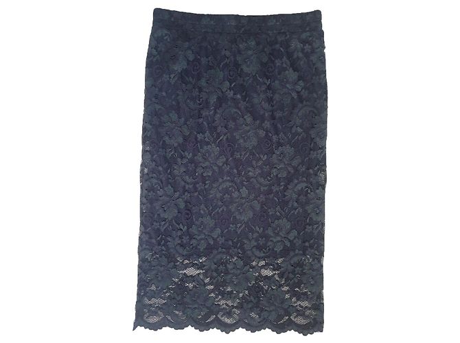 Falda midi de encaje Ganni verde negro
