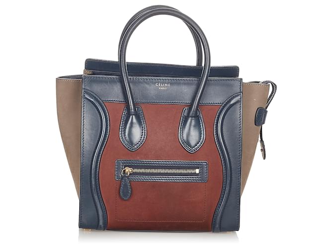 Céline Celine Brown Micro Luggage Tricolor Suede Tote Bag Multiple colors Dark brown Leather Pony-style calfskin  ref.372269