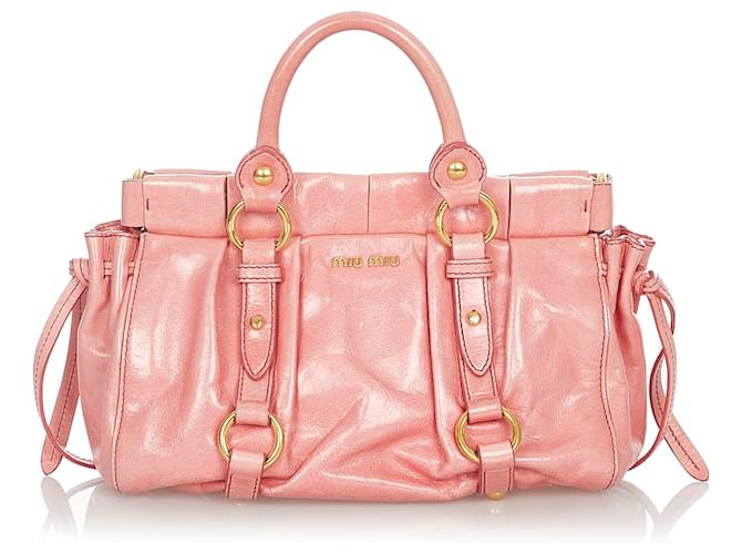 Miu Miu Vitello Lux Gathered Leather Handbag Pink Pony-style