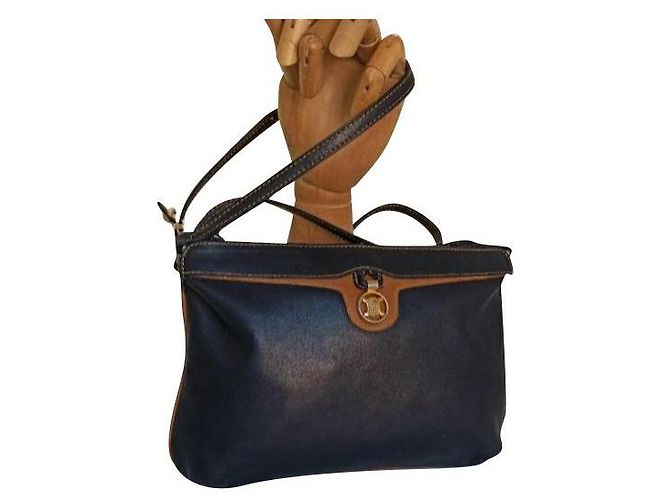 Céline Celine Paris Umhängetasche Beige Dunkelblau