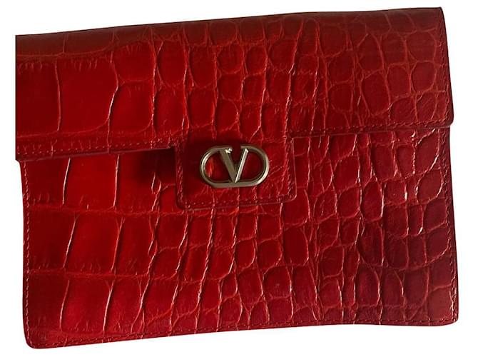 Portefeuille de luxe homme - Porte-cartes en cuir rouge à logo Valentino