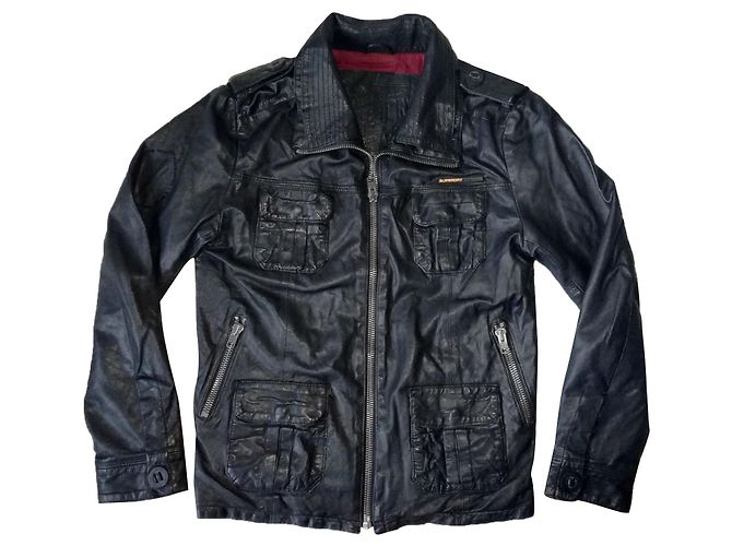 Superdry Famous BRAD Military Style Black Leather Jacket