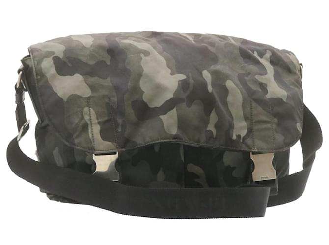 PRADA Shoulder Bag Camouflage Nylon Gray Auth ar4613 Grey  ref.372697