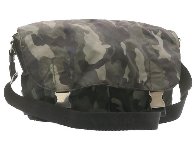 PRADA Borsa a tracolla Camouflage Nylon Grigio Auth ar4613