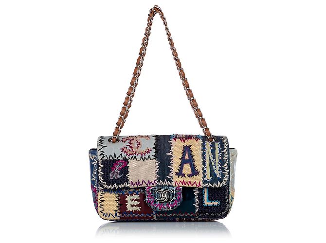 Borsa Chanel Multi CC Turnlock Tweed Patchwork Flap Multicolore Pelle Panno