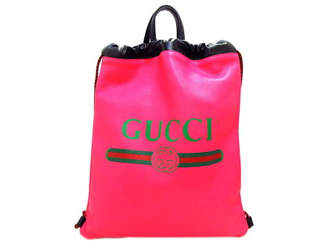 Gucci Pink Logo Drawstring Leather Backpack Multiple colors Pony