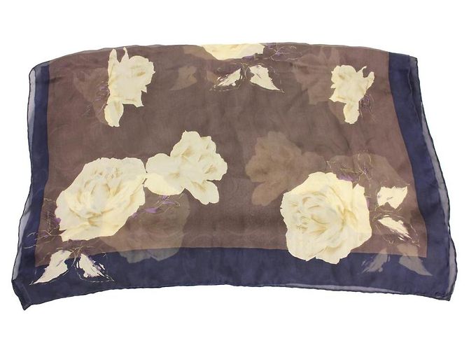 Giorgio Armani Marrone Blu Navy Beige Rosa Floreale 100% Sciarpa seta
