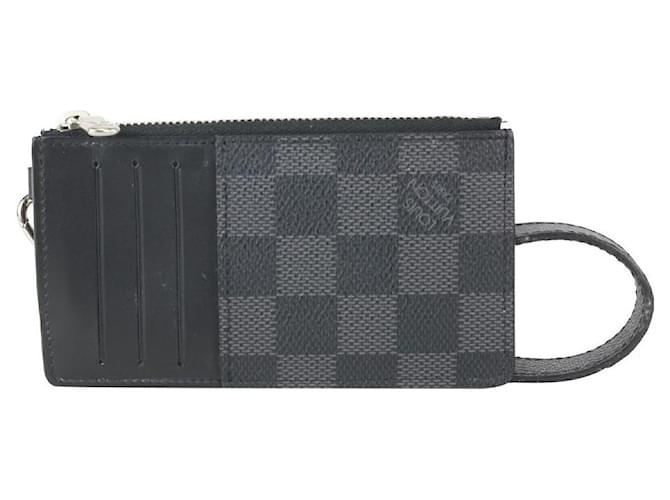 Louis Vuitton Black Damier Graphite Card Holder Wristlet Pouch Clutch  258lv21