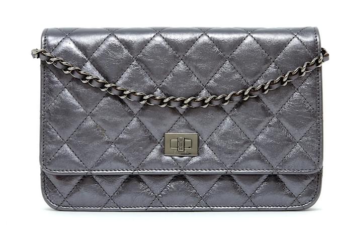 Wallet On Chain Chanel PORTAFOGLIO WOC 2.55 argento scuro Pelle  ref.373486