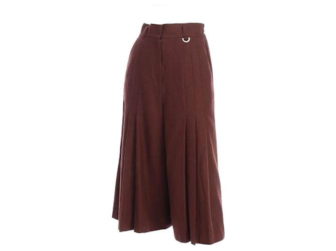 Christian Dior Culotte pantalón plisado de cintura alta y degradado Castaña Marrón oscuro Lana  ref.373512