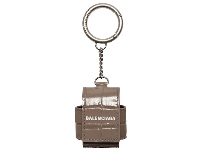 Balenciaga Cash AirPods Hülle aus grauem Leder mit Krokodileffekt  ref.373658