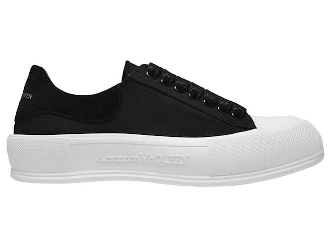 Alexander Mcqueen Sneakers Deck in tela nera e suola bianca Nero  ref.373668