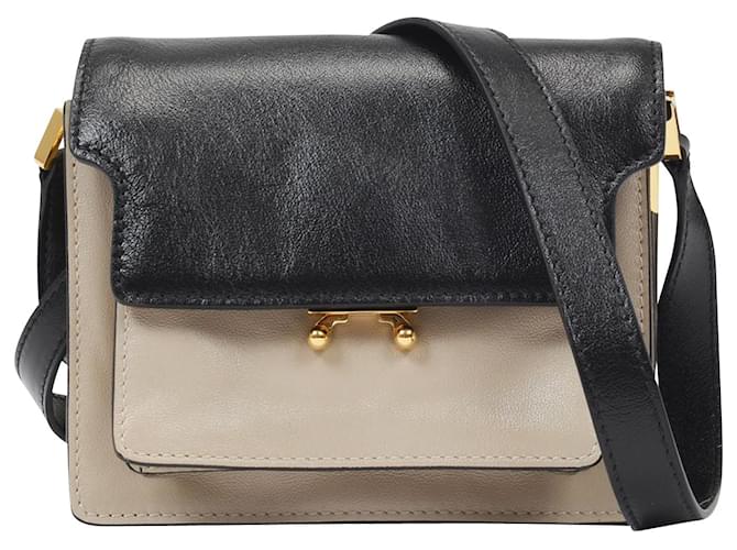 Marni Trunk Soft Mini Bag in Beige and Black Leather Multiple