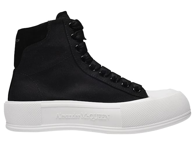 Alexander Mcqueen Deck Sneakers aus schwarzem Canvas Leinwand  ref.373681