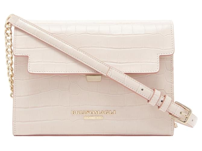 Bruno Magli Croc Embossed Leather Shoulder Bag Pink ref.373688