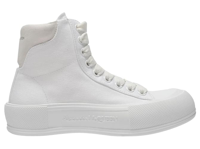 Alexander Mcqueen Sneakers Deck in tela bianca Bianco  ref.373721