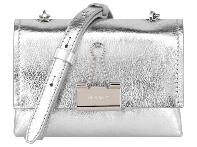 Calvin Klein Lock Leather Metallic Silver Crossbody Bag