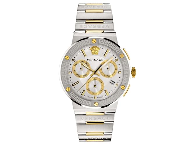 Versace Greca Logo Chronograph Watch Silvery Metallic  ref.374017