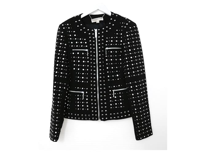 Michael Kors Stud & Crystal Biker Jacket Black Polyester  ref.371832