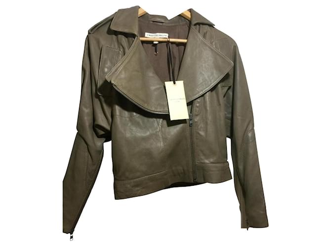 Twenty8twelve by S.Miller Blouson biker zippé taupe Cuir Cuir d'agneau  ref.373480