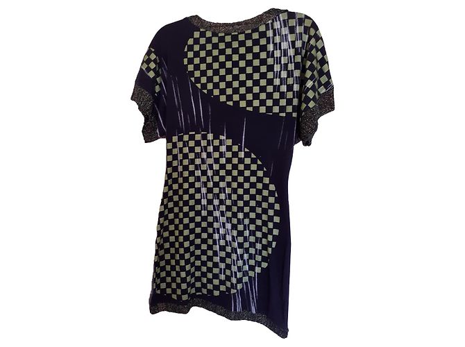 Autre Marque Cotton Elastane Acetate Dress Black Dark Grey Light Green