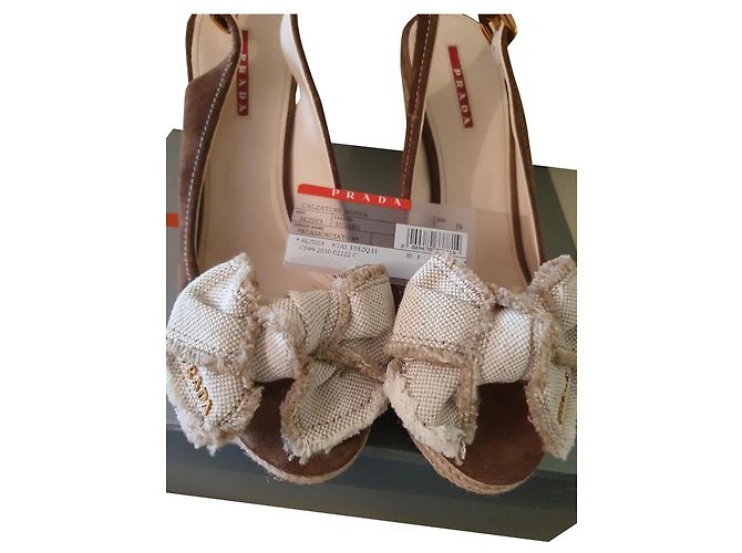 Prada Wedge Sandals Dark Brown Deerskin