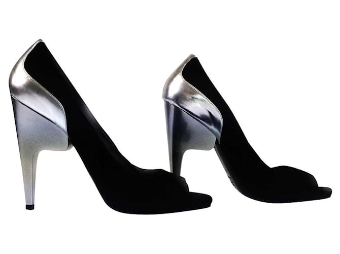 Pierre Hardy Twotone Black Suede and Silver Leather Stiletto Pumps 41 Silvery  ref.374249