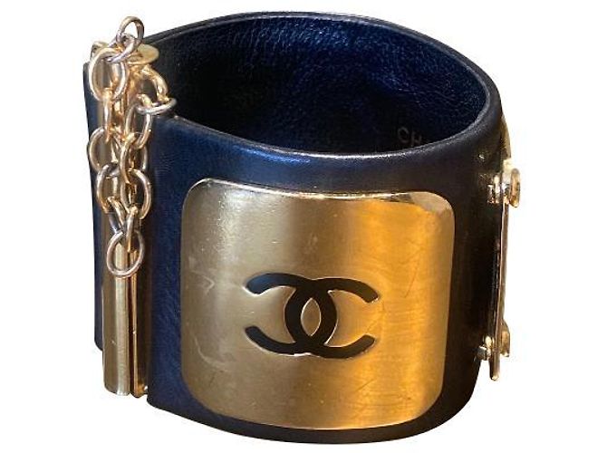 Bracciale manchette Chanel Sublime pelle nera e oro Nero D'oro