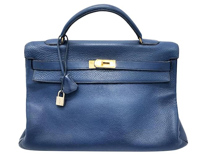 Hermès Kelly 40 CM BLUE Leather  ref.374316