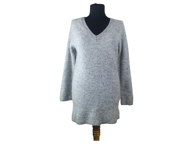 Bruuns Bazaar V-Ausschnitt Pullover grau Wolle Mohair