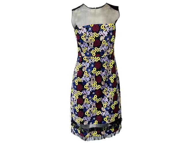 Erdem Floral Embroidered Sheath Dress with Mesh Neckline Python print Silk  ref.374811